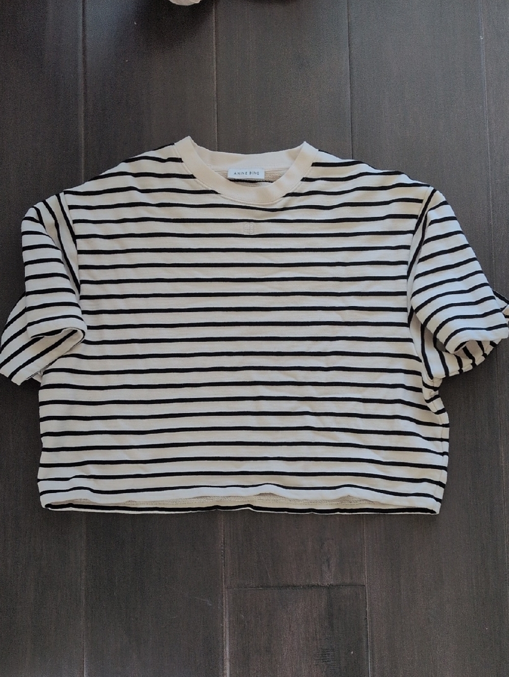 Anine Bing Black and White Striped Short Sleeve Sweater